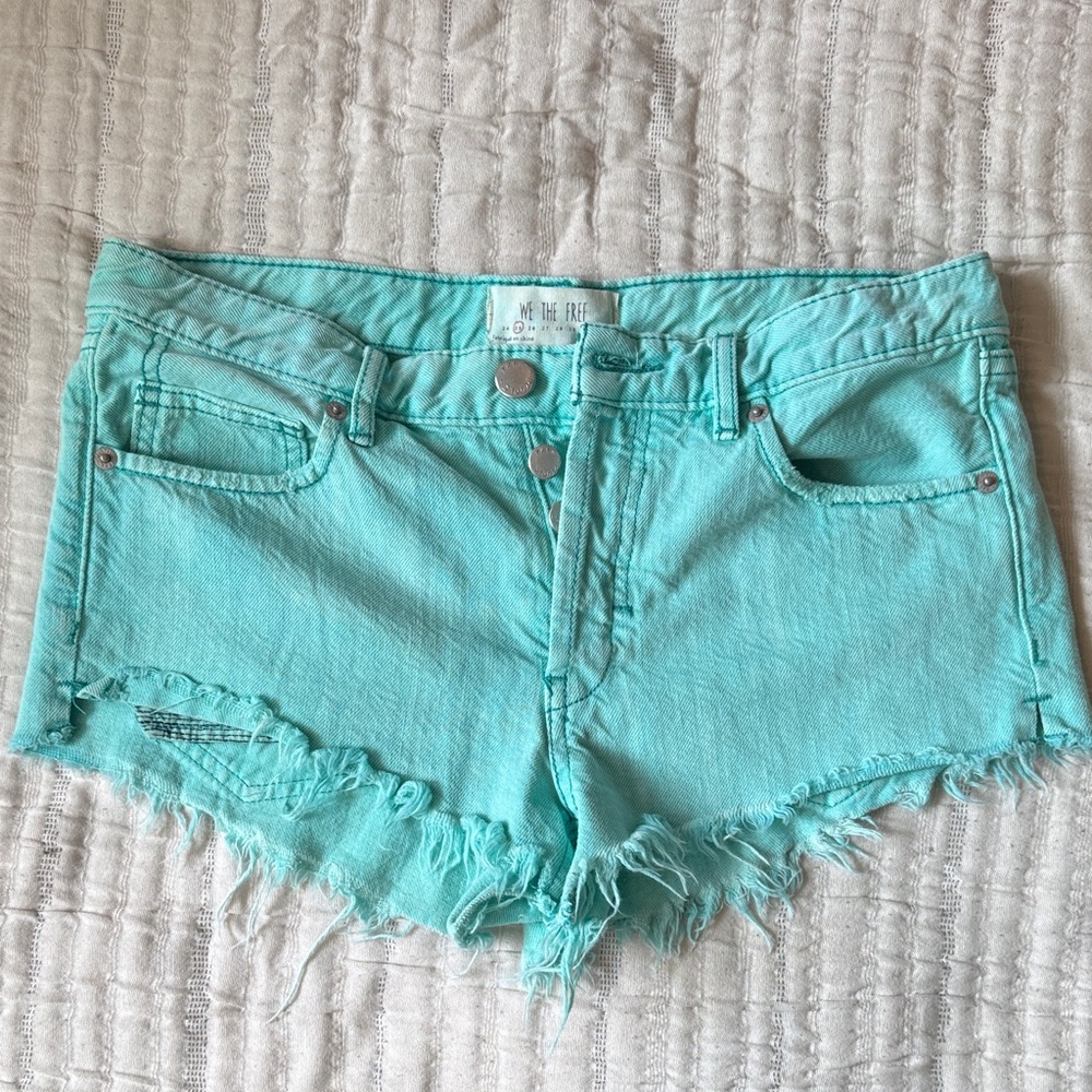 Free People Teal Jean Shorts